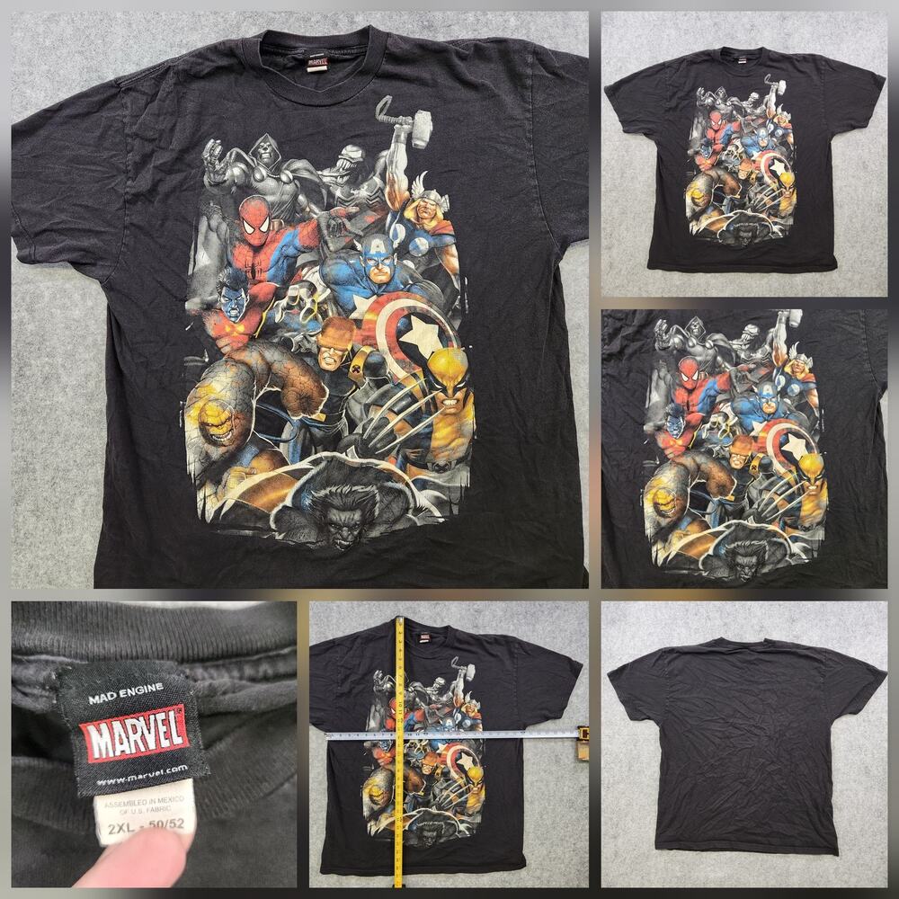 VTG Marvel Superheroes T Shirt Mens 2XL Black Mad Engine Graphic Avengers X Men